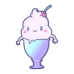 cute cartoon ice cream in bright neon color