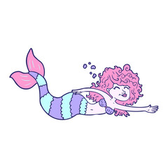 cartoon mermaid in bright neon color