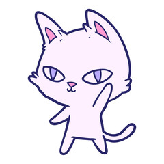 cartoon cat waving in bright neon color