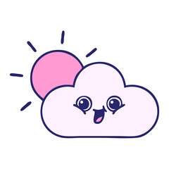 cute cartoon of a cloud and sunshine in bright neon color