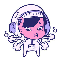 cartoon astronaut woman in bright neon color