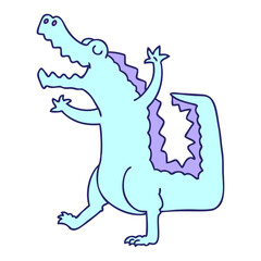 hand drawn quirky cartoon crocodile in bright neon color