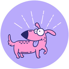icon of a tattoo style happy dog in bright neon color