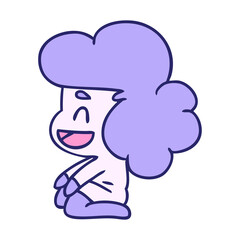 cartoon illustration of a kawaii alien girl in bright neon color