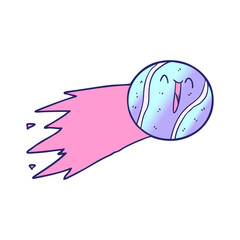 flying tennis ball cartoon in bright neon color