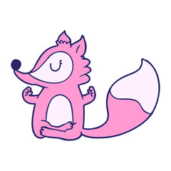 cartoon fox meditating in bright neon color