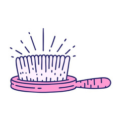 illustration of a traditional tattoo style hairbrush in bright neon color