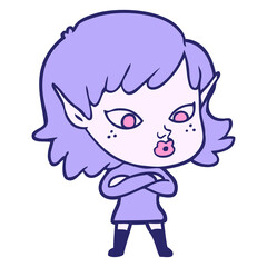 pretty cartoon elf girl in bright neon color