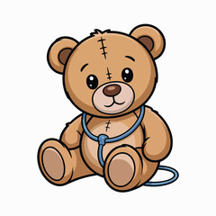 Fototapeta premium Cute cartoon teddy bear wearing a stethoscope sits patiently