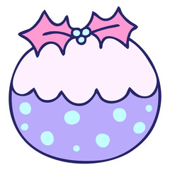 hand drawn quirky cartoon christmas pudding in bright neon color