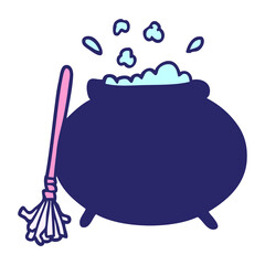 cartoon cauldron in bright neon color