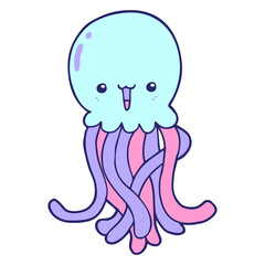 cartoon jellyfish in bright neon color