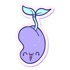 sticker of a cute cartoon seed sprouting in bright neon color