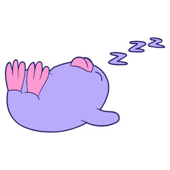 cartoon sleeping penguin in bright neon color