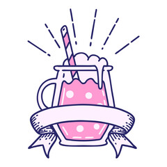 scroll banner with tattoo style ginger beer in bright neon color