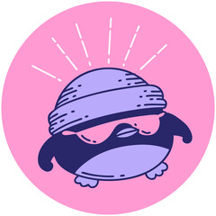 icon of a tattoo style cool robin in bright neon color