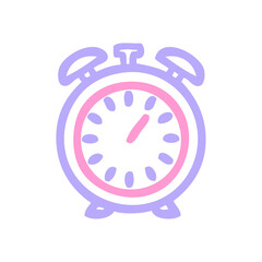 line drawing cartoon of a alarm clock icon in bright neon color