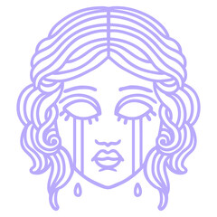 tattoo in black line style of female face crying icon in bright neon color
