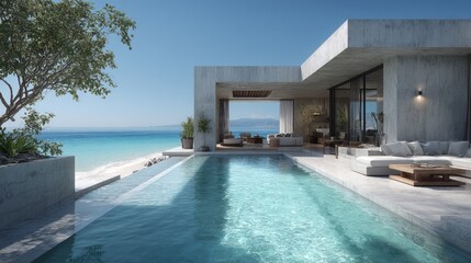 Fototapeta premium Luxurious Coastal Villa with Infinity Pool Overlooking the Turquoise Sea