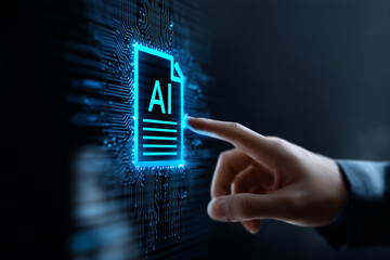 Interacting Artificial Intelligence Document Concept: Hand with AI Icon