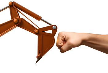 Human vs Robot Arm - Technology vs Strength Concept, construction concept, construction post & banner, industrial crain 