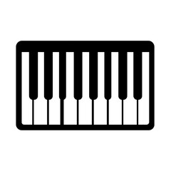 Illustration showing a piano keyboard with its keys in a horizontal arrangement and a solid outline
