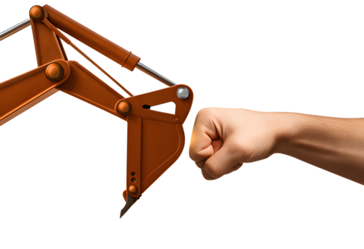 Human vs Robot Arm - Technology vs Strength Concept, construction concept, construction post & banner, industrial crain 