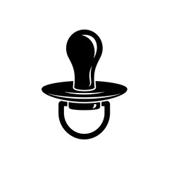 Illustration of a baby pacifier featuring a circular shield and a curved handle design element present