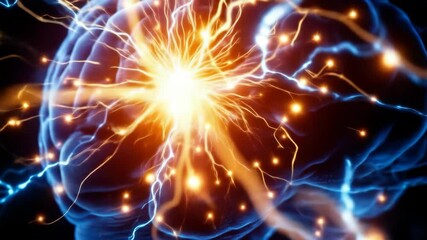 Brain activity visualization: Electrical impulses and neural networks in action, a high-tech imagery