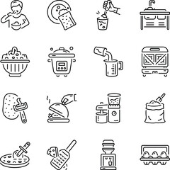 Fototapeta premium Set of Kitchen Culinary Drawing Style Icons