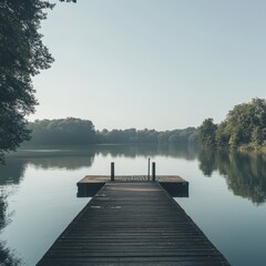 Tranquil morning at a serene lakeside dock
