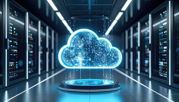 Futuristic cloud computing server room