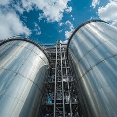 Modern industrial facility with cylindrical metal structures