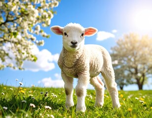 Obraz premium Cute lamb in spring meadow