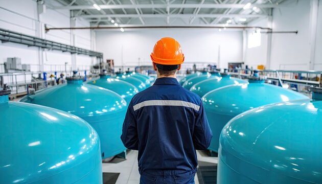 Industrial worker in a large factory
