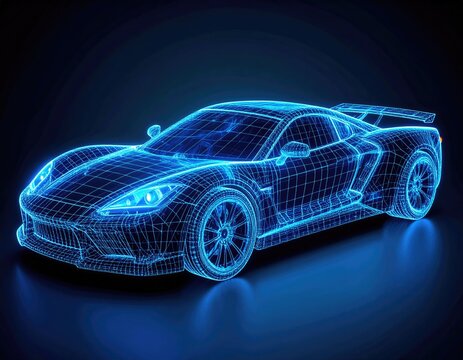 Digital wireframe sports car - Powered by Adobe