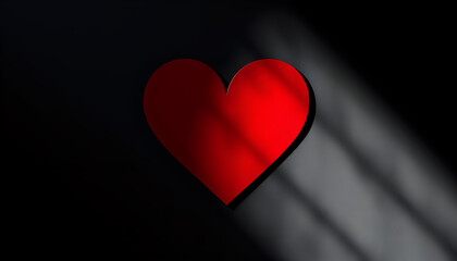 Abstract red heart symbol on textured dark background, evoking deep emotions with dramatic lighting.