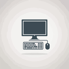 Iconic desktop computer setup with monitor keyboard and mouse on a light background