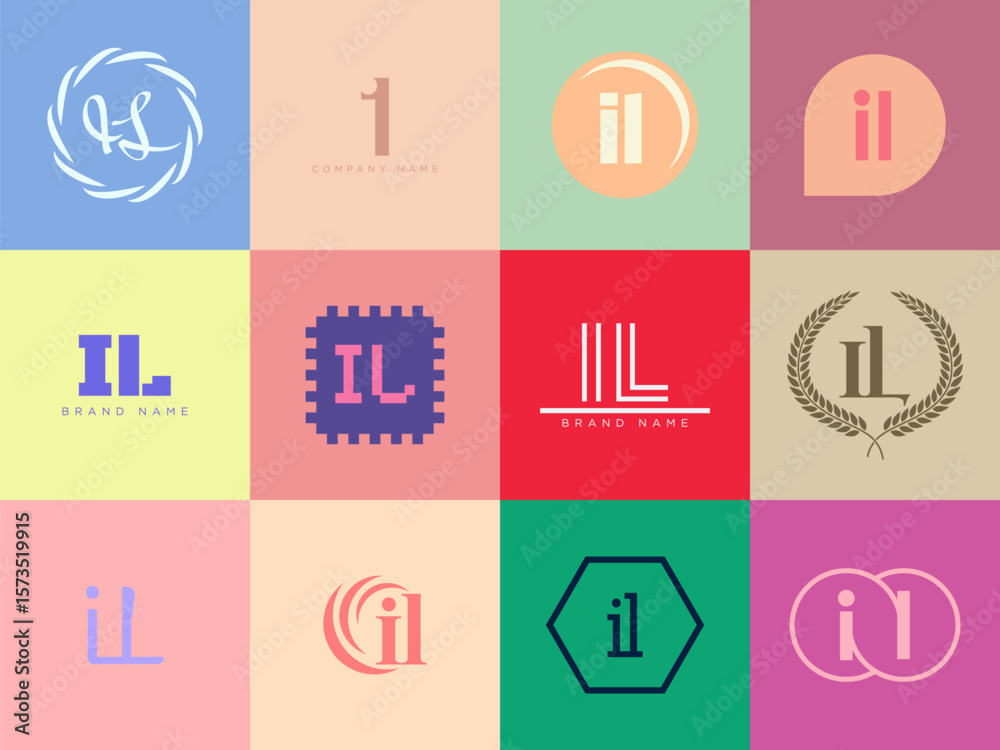 Fototapete IL logo company template. Letter i and l logotype. Set different classic serif lettering and modern bold text with design elements. Initial font typography.