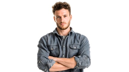 Confident Young Man with Arms Crossed on White Background