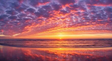 Fiery Sunset Symphony: Ocean's Embrace at Golden Hour