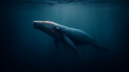 Naklejka premium Majestic Whale in Deep Ocean Depths