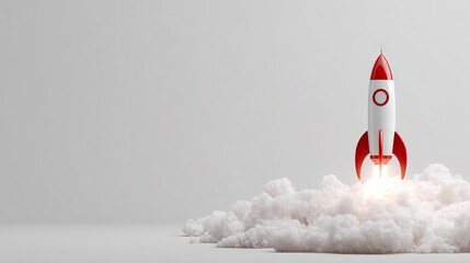 Red and White Rocket Launching Startup Business Success Innovation Technology Modern Design Digital Art Creative Concept Growth Progress Future Development Vision Aspirations      