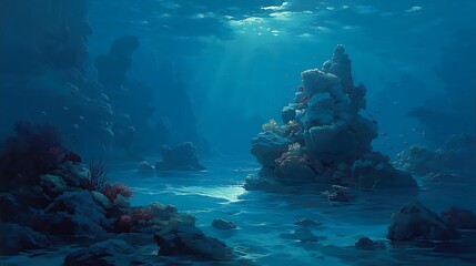 Obraz premium Underwater coral reef scene at night