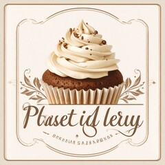 Retro Inspired Pastry Shop Logo With Hand Drawn Cupcake, Warm Muted Colors (Beige, Br