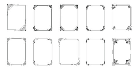 Retro ornamental frame vector set. Decorative vintage frames, borders, corners. Vector illustration.
