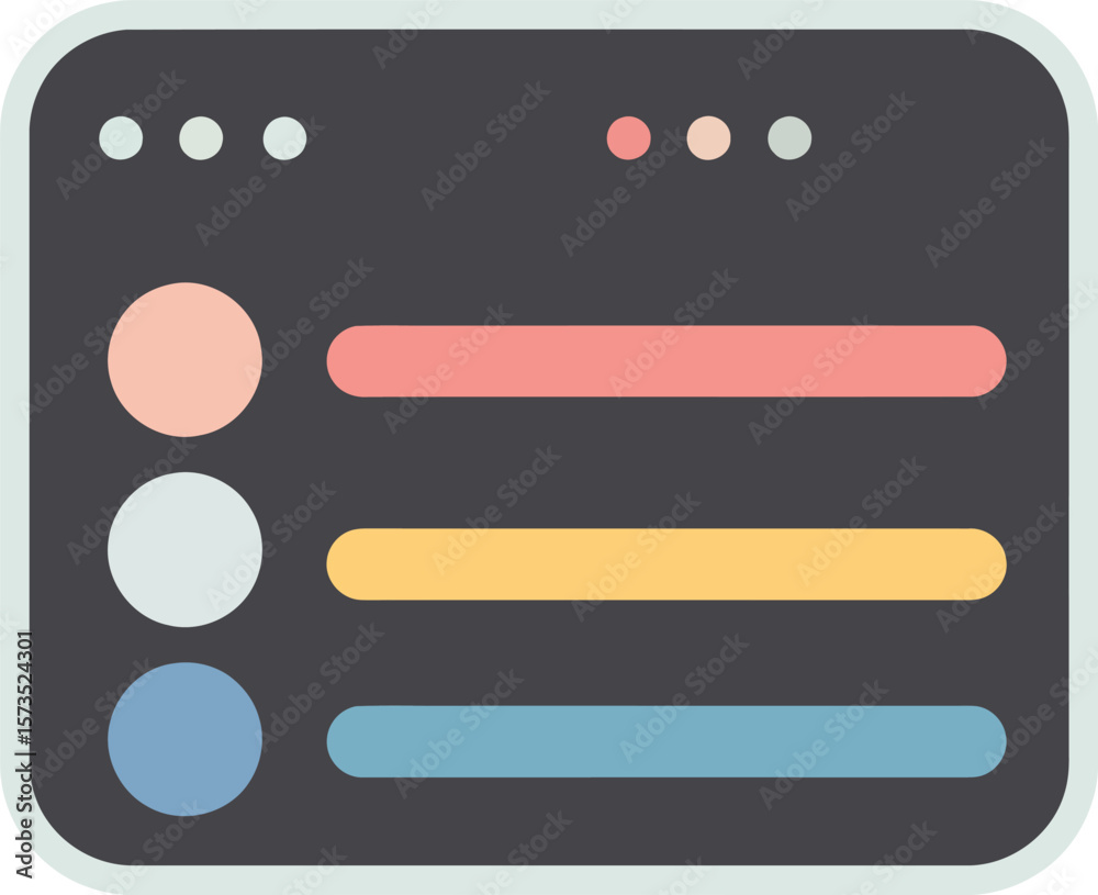 Poster minimalist user interface design with colorful horizontal bars and circular icons vector illustratio