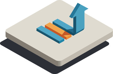3D isometric blue and orange rising bar graph on grey platform showing business growth vector illustration 