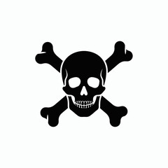 A black silhouette of a skull and crossbones on a white background