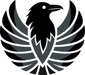 Minimalist Black Crow Logo with Spread Wings – Vector Silhouette Design